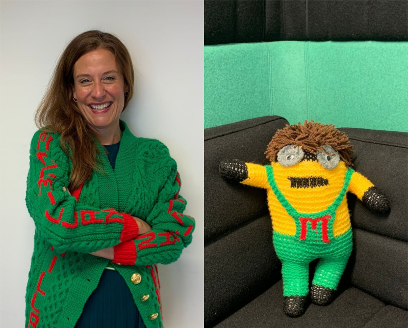 Gemma Peters: This beautiful knitted cardigan and a Minion cuddly toy were surprise gifts I received today from one of our most dedicated supporters, Brian Herman
