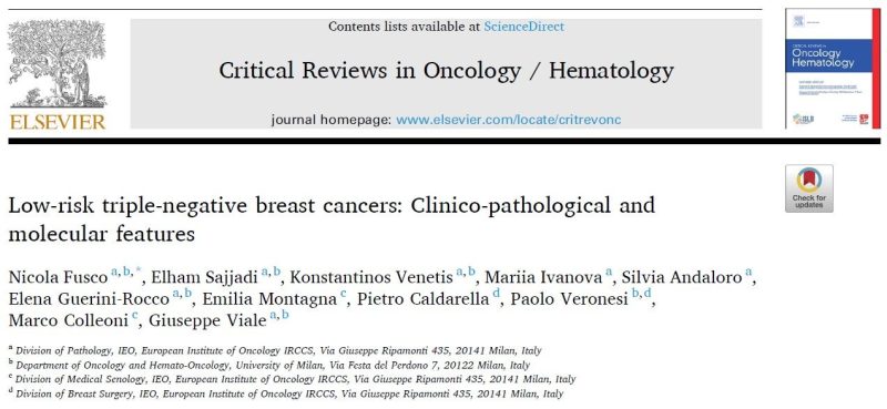 Nicola Fusco: Our article on "low-risk TNBC" has been included in Elsevier’s Breast Cancer Awareness Month article collection! 