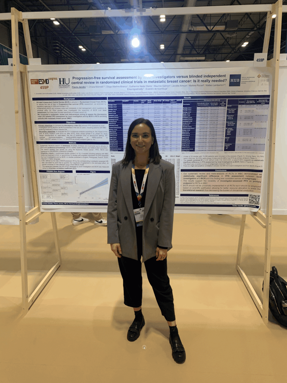 Flavia Jacobs: At ESMO23 we presented the results of our systematic review and meta-analysis evaluating PFS by central vs. local assessment in randomized clinical trials in metastatic breast cancer