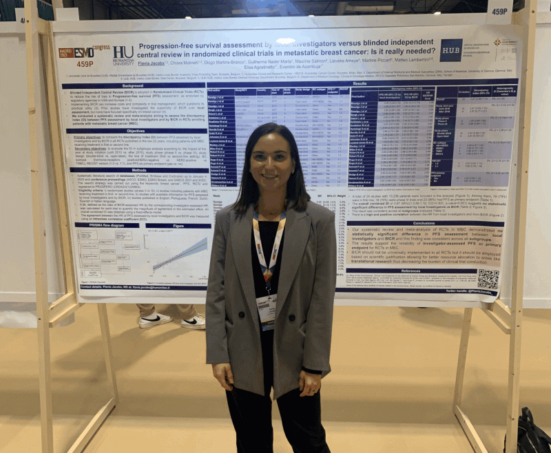 Flavia Jacobs: At ESMO23 we presented the results of our systematic review and meta-analysis evaluating PFS by central vs. local assessment in randomized clinical trials in metastatic breast cancer