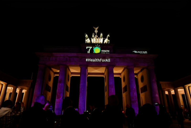 Chikwe Ihekweazu: Proud to mark the 75th anniversary of the World Health Organization with dear colleagues at the Brandenburger Gate Festival of Lights in Berlin