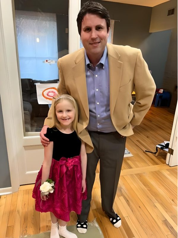 Jeb Moyers shaved his head for St. Baldrick’s in his 20s with no idea that later in life, in 2017, his 2-year-old daughter would be diagnosed with acute myeloid leukemia. – St. Baldrick’s Foundation