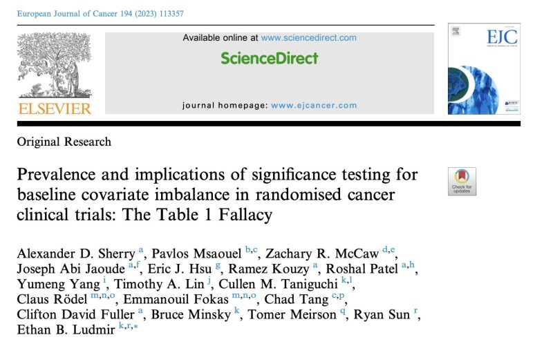 Alexander Sherry: P values have no place in the Table 1 of oncology RCTs