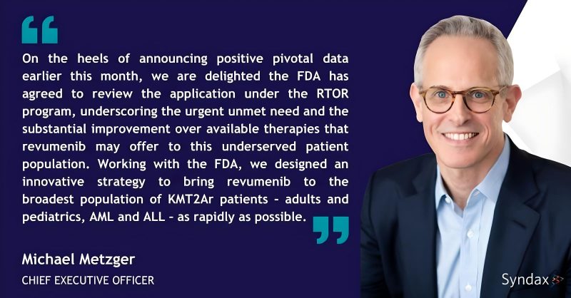 Revumenib in relapsed or refractory KMT2Ar acute leukemia – Syndax Pharmaceuticals