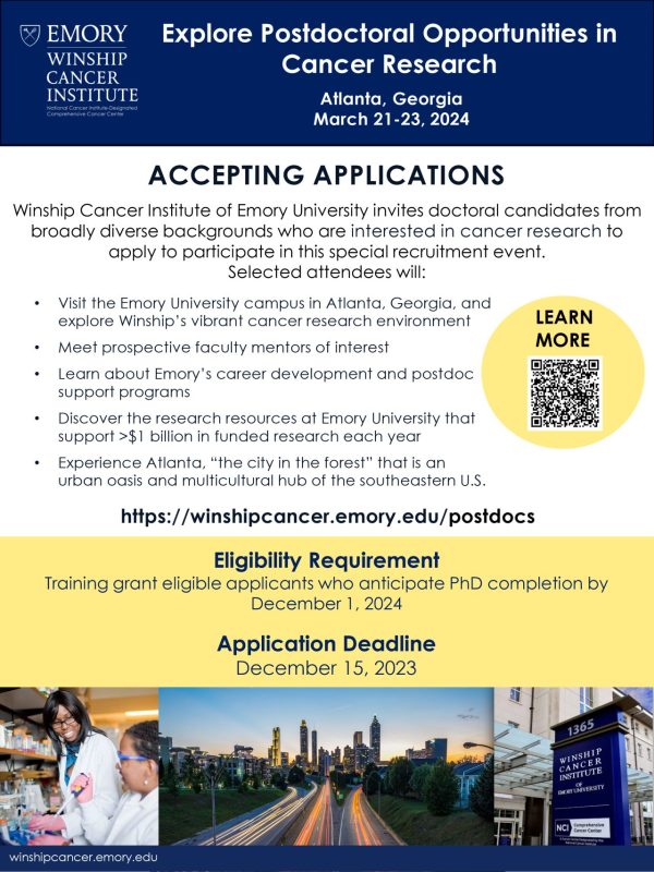 Renee Read: Apply to a special in person postdoctoral recruiting event at Winship Cancer Institute of Emory University this March