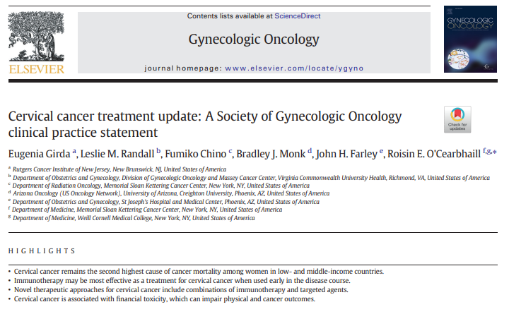 Fumiko Ladd Chino: Proud of this The Society of Gynecologic Oncology update on the optimal treatment of cervical cancer