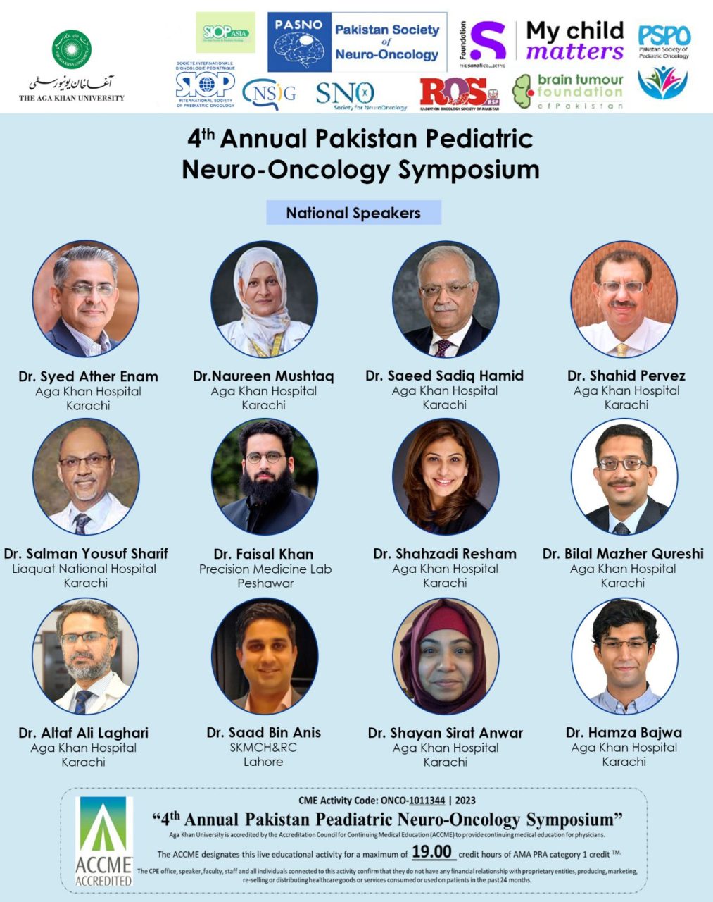 The 4th Annual Pakistan Pediatric Neuro-Oncology Symposium National Speakers! – Pakistan Society of Neuro-oncology