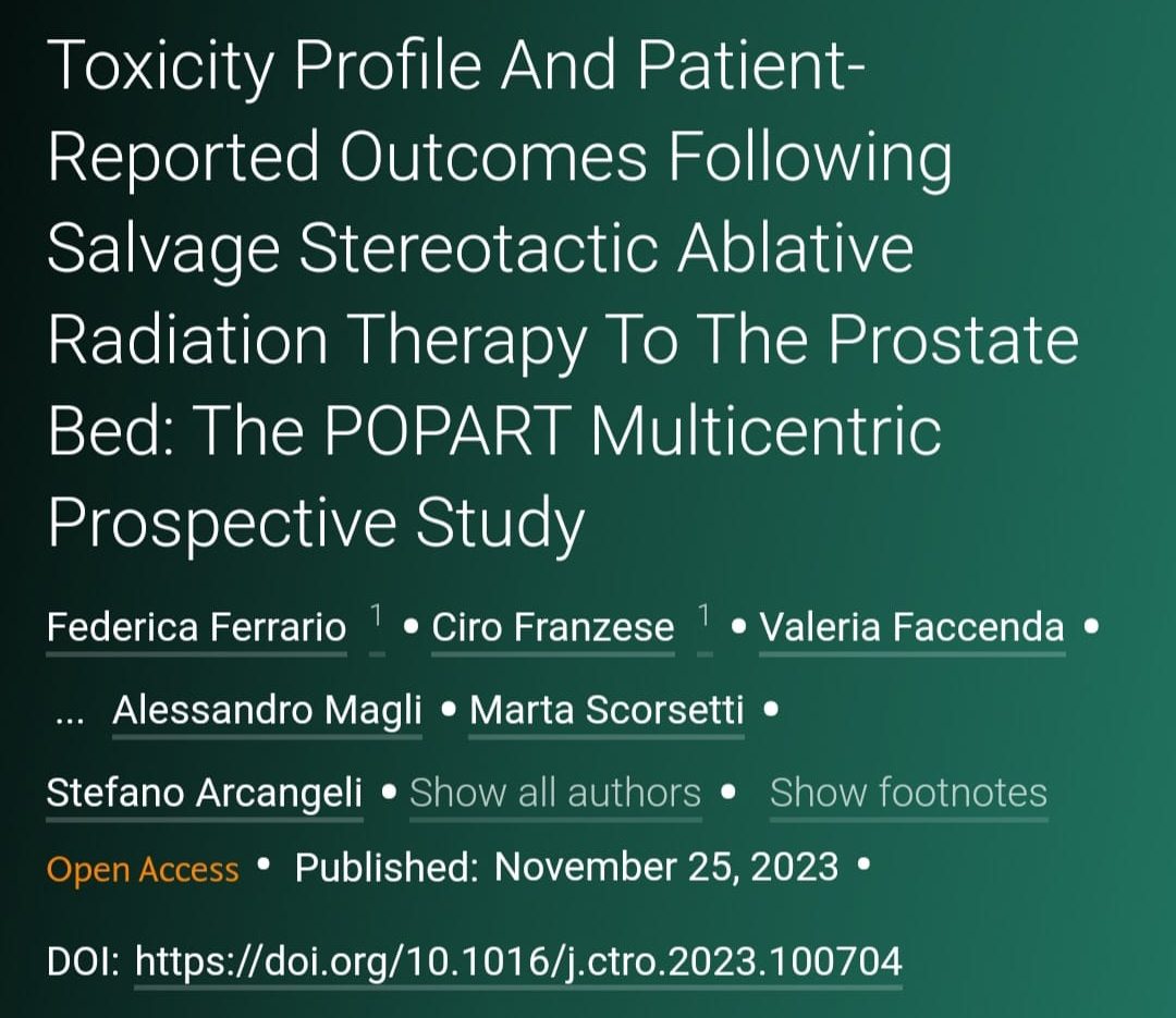 Federica Ferrario: Proud to present my first manuscript on salvage SBRT for Prostate Cancer late toxicity and Quality of Life