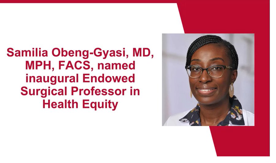 Timothy M. Pawlik: Excited to announce Samilia Obeng-Gyasi as THE inaugural Endowed Surgical Professor in Health Equity