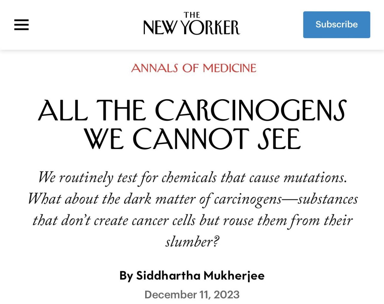 Toni Choueiri: MUST READ piece by Siddhartha Mukherjee on the causes of cancer