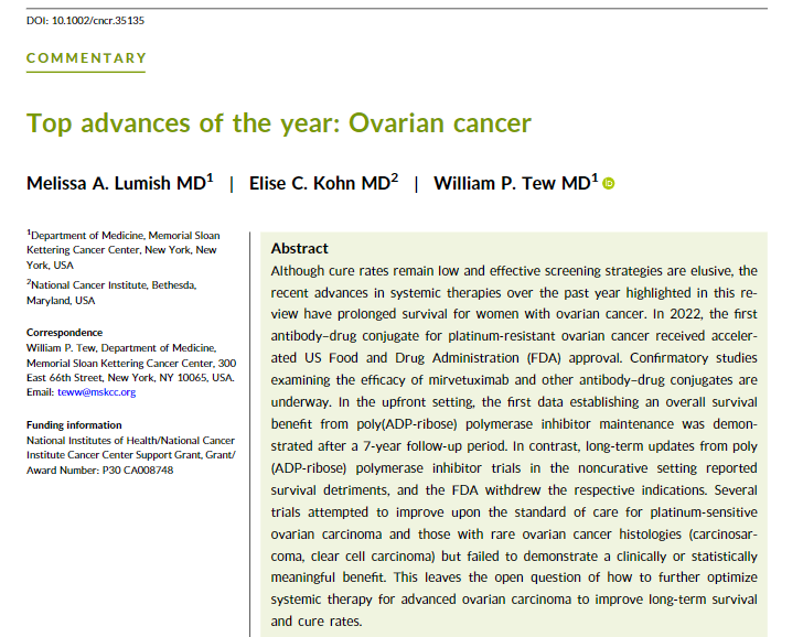 First data showing overall survival benefit for PARPi maintenance for Ovarian Cancer – ACS Journal Cancer