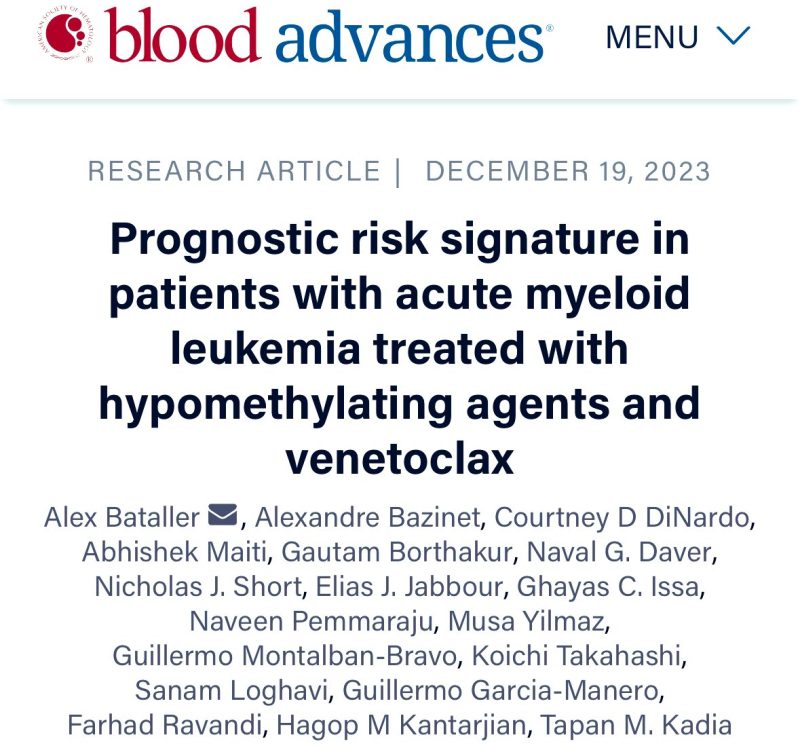 Naveen Pemmaraju: Important new paper led by Alex Bataller and Tapan Kadia