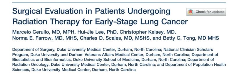 Drew Moghanaki shared a study from Duke University on Stage I NSCLC