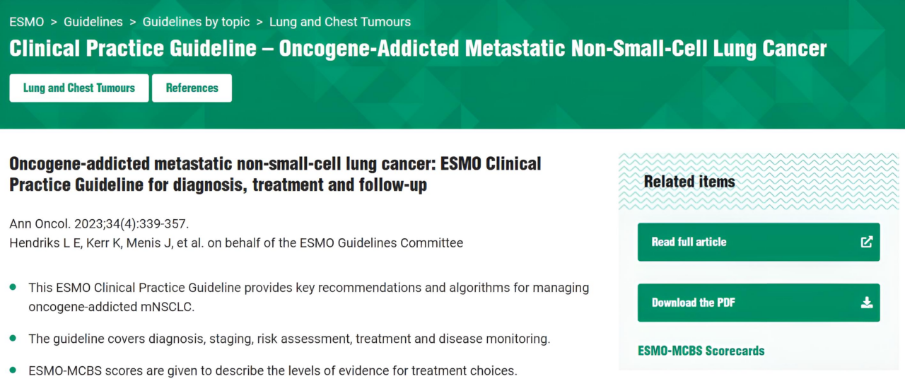 ESMO Guideline: Oncogene-Addicted mNSCLC – The European Society for Medical Oncology (ESMO)