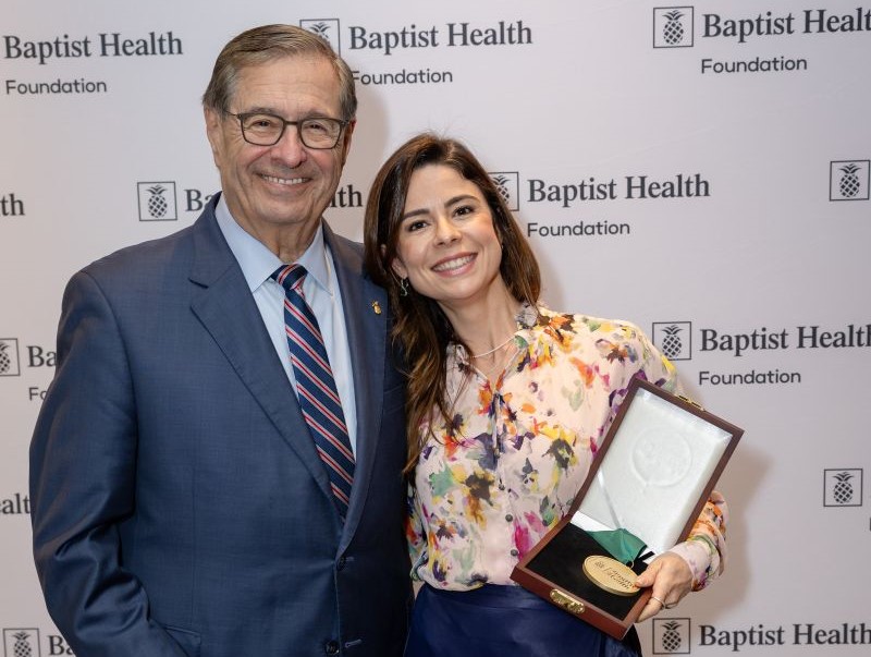 Michael Zinner: Congratulations to Naiara Fraga Braghiroli, who was recently honored by the Baptist Health Foundation at her installation as the Kalman Bass Endowed Chair in Skin Cancer