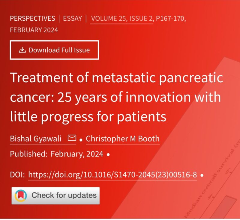 Bishal Gyawali: Chris Booth and I discuss how 25 years of "innovation" in the treatment of metastatic pancreatic cancer has barely budged the survival rates for this still lethal disease