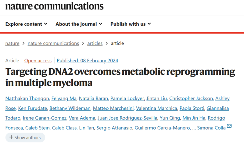 Natalia Baran: This work by Natthakan Thongon, Feiyang Ma and colleagues, unravels a new approach of overcoming metabolic reprogramming in multiple myeloma