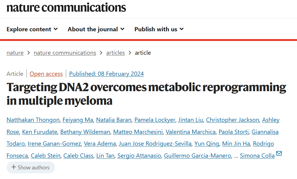 Natalia Baran: This work by Natthakan Thongon, Feiyang Ma and colleagues, unravels a new approach of overcoming metabolic reprogramming in multiple myeloma