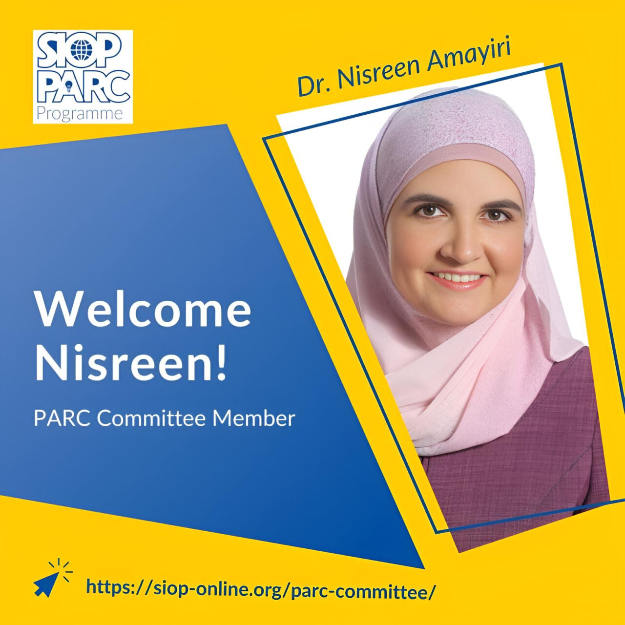 Congratulations to Nisreen Amayiri on joining the Programme for Advancing the Research Capacity Committee for a term of 3 years – SIOP