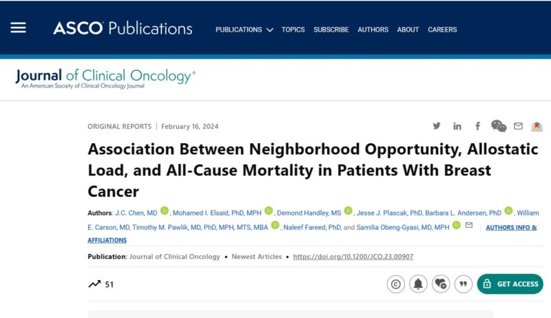 Patients with breast cancer residing in areas with low opportunity have high allostatic load and worse mortality – Journal of Clinical Oncology