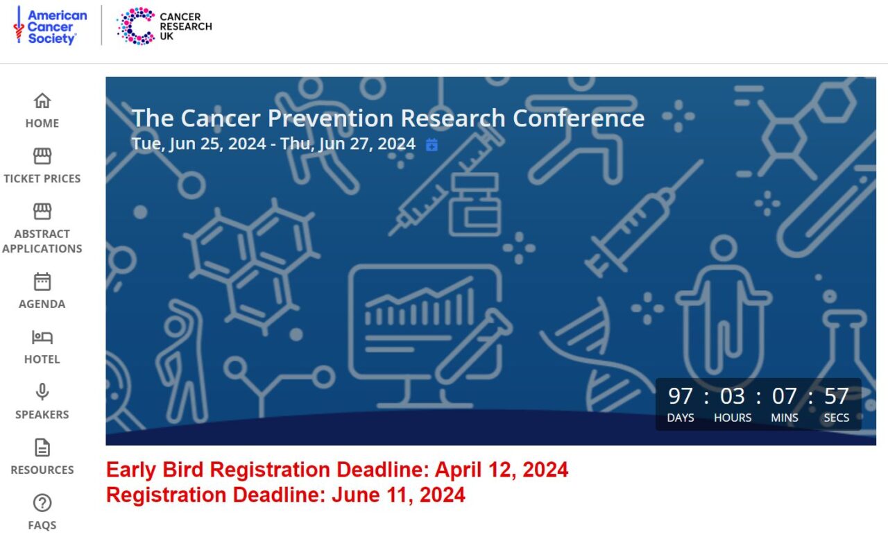 Karen Knudsen: American Cancer Society is partnering with NCI and CRUK for the first annual Cancer Prevention Research Conference in Boston from June 25-27