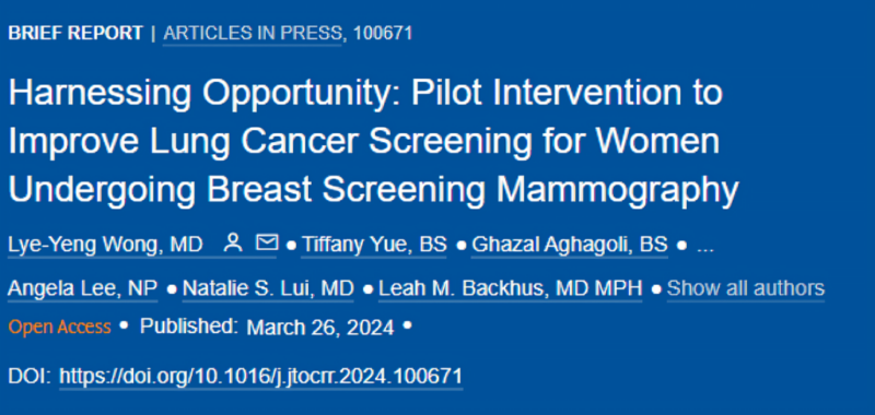 Stephen Liu: Report on a pilot intervention to inform women undergoing screening