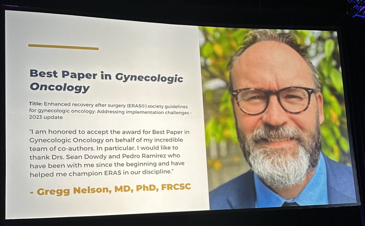 Gregg Nelson: Incredibly honoured to receive best paper in Gynecologic Oncology