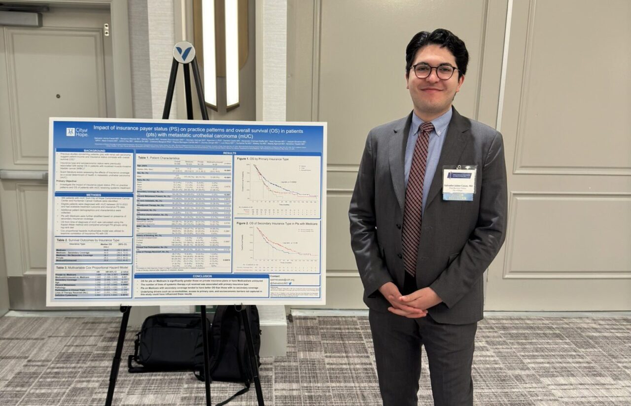 Wesley Yip: Our new City of Hope Genitourinary Cancer Research Team research fellow Salvador Jaime joined us in January, and he’s already presenting posters at the Medical Oncology Association of Southern California in March