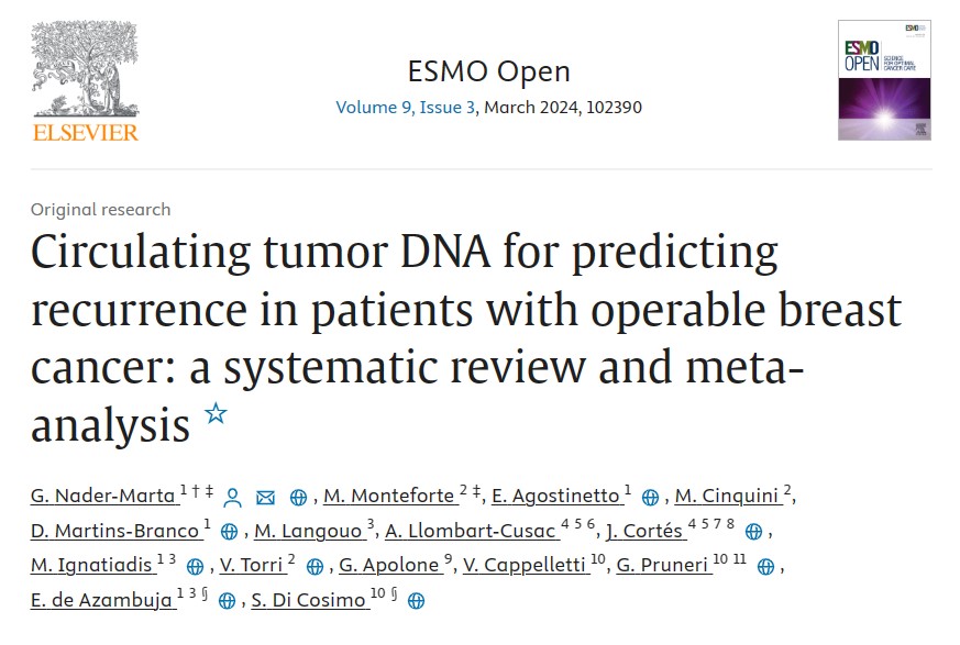 Elisa Agostinetto: Our last meta-analysis led by Guilherme Nader Marta shows that ctDNA detection in early breast cancer is associated with higher risk of recurrence