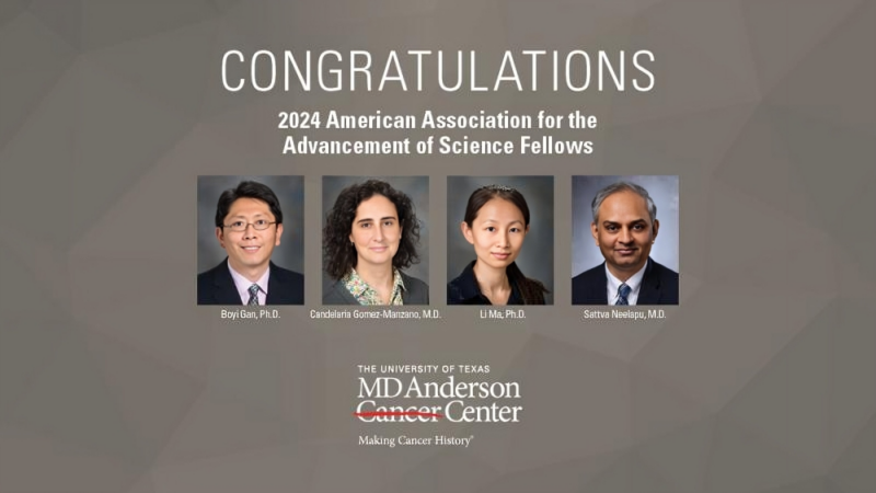 Drs. Boyi Gan, Candelaria Gomez-Manzano, Li Ma and Sattva Neelapu are the elected fellows of the AAAS – MD Anderson Cancer Center