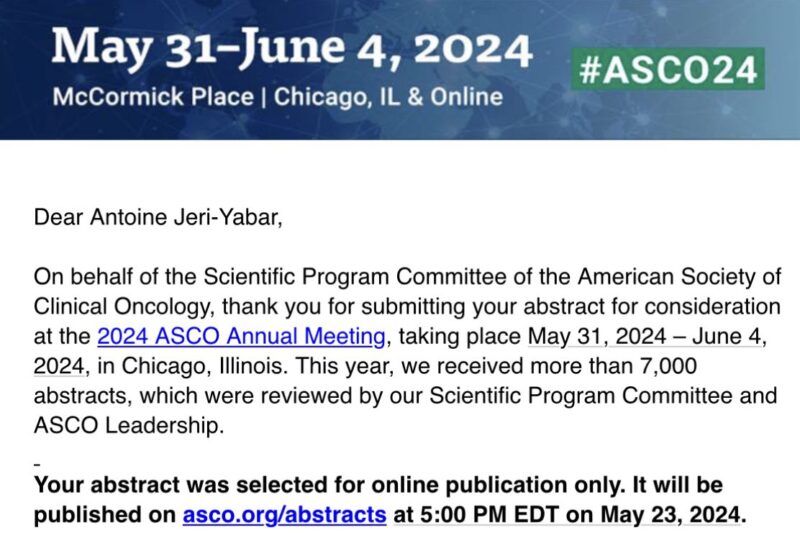 Antoine Yabar: Grateful for this ASCO24 online publication acceptance