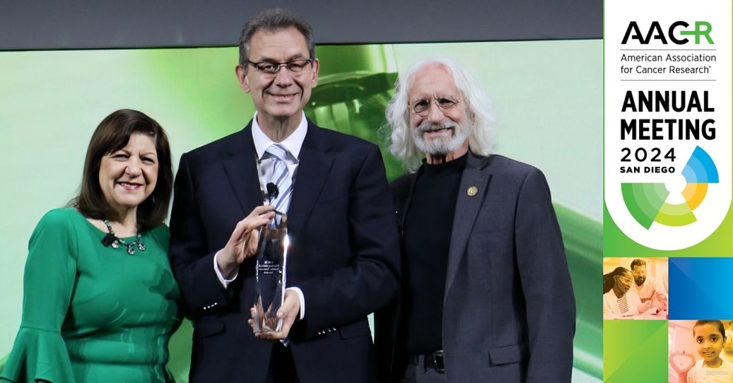 Albert Bourla accepted the AACR Outstanding Achievement Award for Service to Cancer Science and Medicine