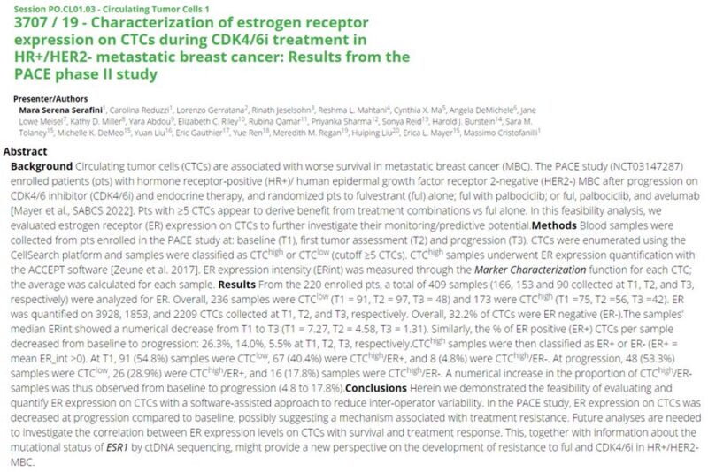 Massimo Cristofanilli: Development of endocrine resistance can be associated with loss of ER expression in CTCs