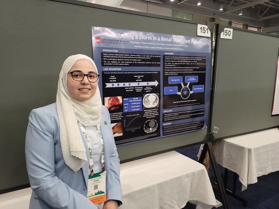 Duaa Kanan: Had the honor to present my patient’s case, for which I was awarded First Place Oral Clinical Vignette earlier this academic year, at the American College of Physicians’ 2024 Internal Medicine Meeting