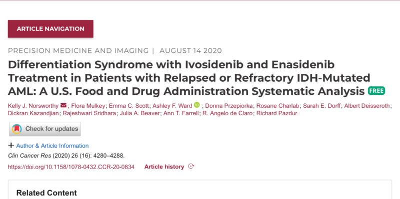 Aaron Goodman: This is nice paper that goes over differentiation syndrome associated with IDH1/2 inhibitors