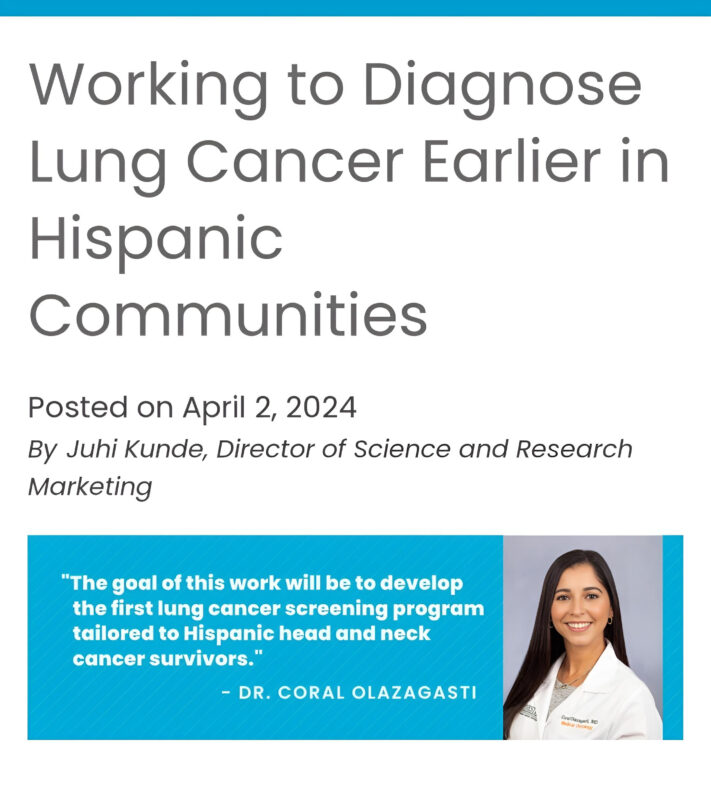 Dr. Coral Olazagasti is working hard to close the diversity gap in lung cancer screening in the Hispanic population - Florez Lab