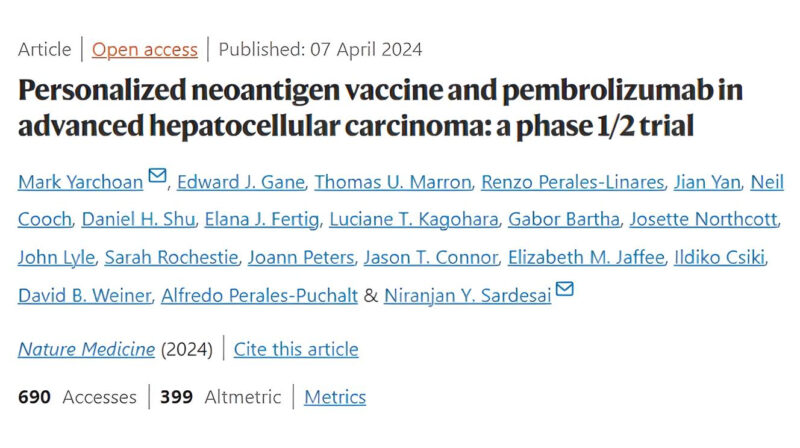 Mark Yarchoan: Multicenter P1/2 trial of a personalized neoantigen vaccine + anti-PD1 in 2L HCC presented at AACR24