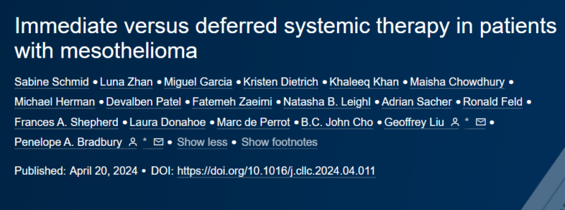 Stephen Liu: Interesting look at immediate versus deferred systemic therapy in patients with pleural mesothelioma at Clinical Lung Cancer