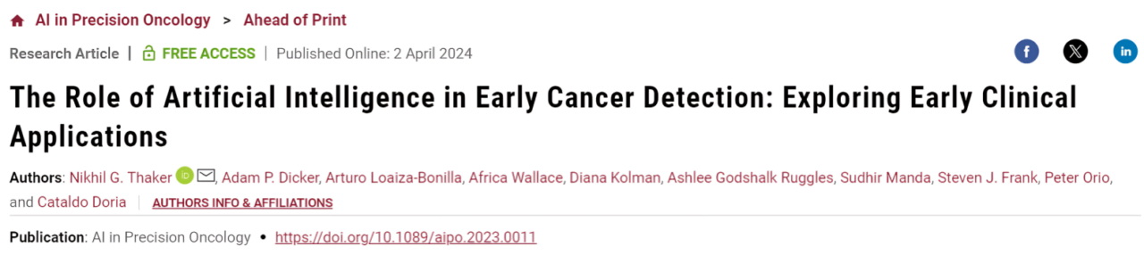 Hiba Ali: Take a look at this very timely review article exploring the promising clinical applications of AI in early cancer detection