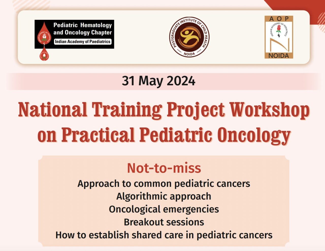 Nita Radhakrishnan: PGICH is happy to host a workshop on Practical Pediatric Oncology with PHO India and AOP Noida
