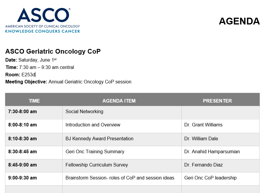 Join us Saturday morning at ASCO24 for our next Geriatric Oncology Community of Practice meeting