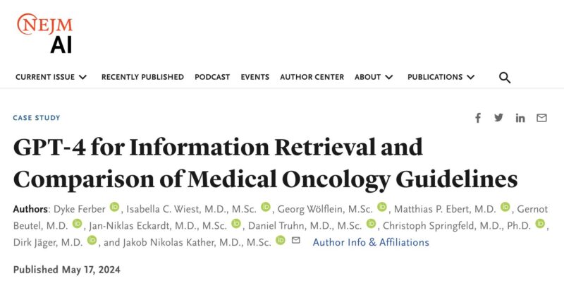 Jakob Nikolas Kather: GPT-4 API to answer medical oncology questions based on guidelines
