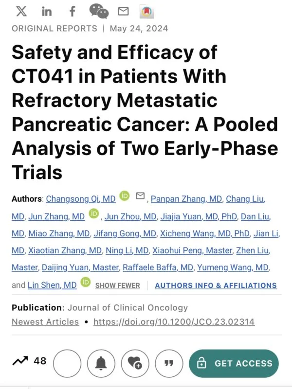 Angelo Pirozzi: CAR-T cells targeting claudin18.2 in pretreated advanced PDAC by Changsong Qi et al