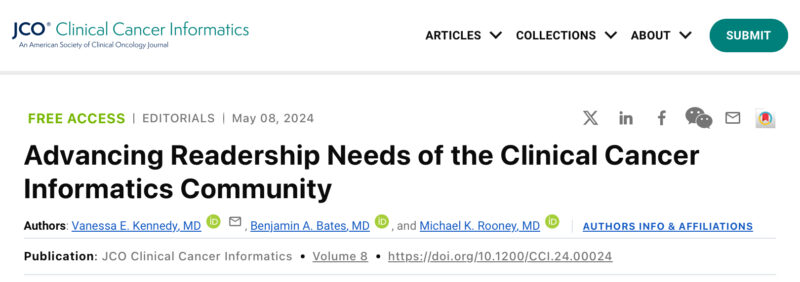 Aakash Desai: Excellent article with an overview of the first years of JCO Clinical Cancer Informatics