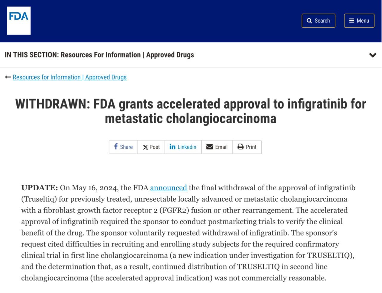Tanja Obradovic: FDA just announced withdrawal of the approval for BridgeBio Pharma Truseltiq