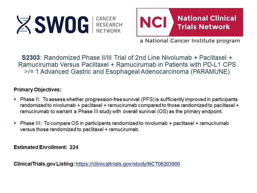 NCI CTEP Clinical Research – Newly Activated NCTN Esophageal Cancer Gastroesophageal Cancer Trial