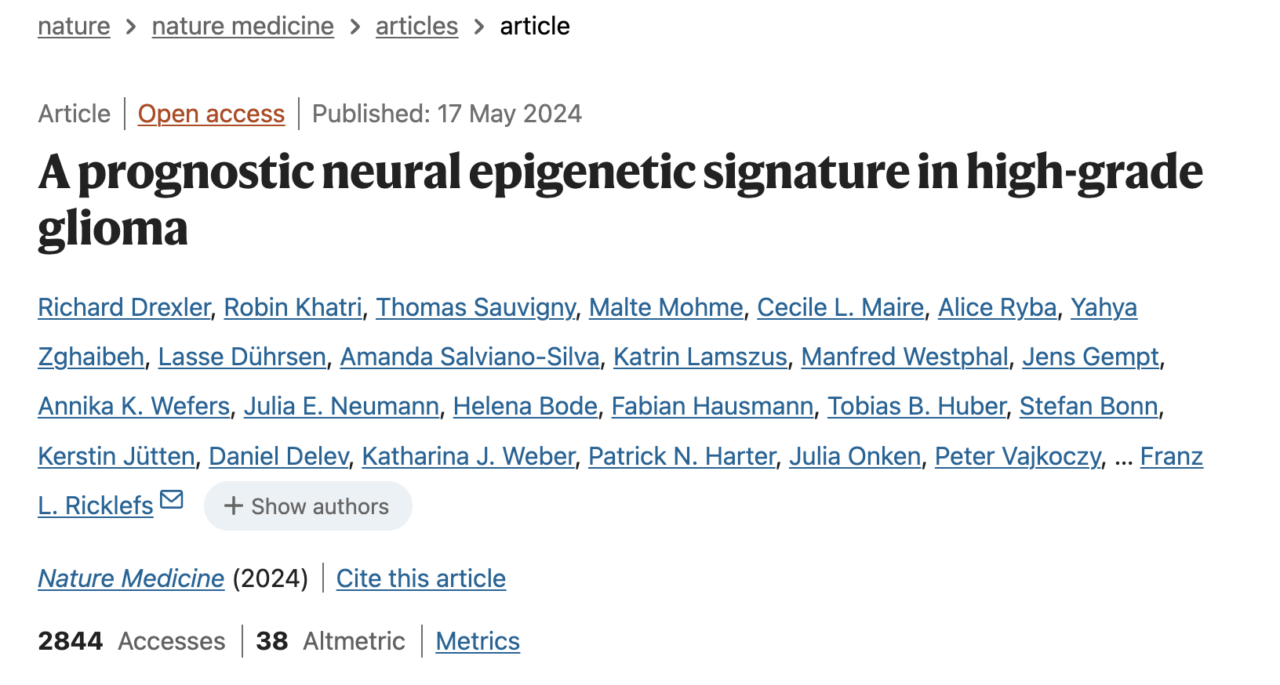 A neural epigenetic signature is prognostic in patients with glioblastoma – Nature Medicine