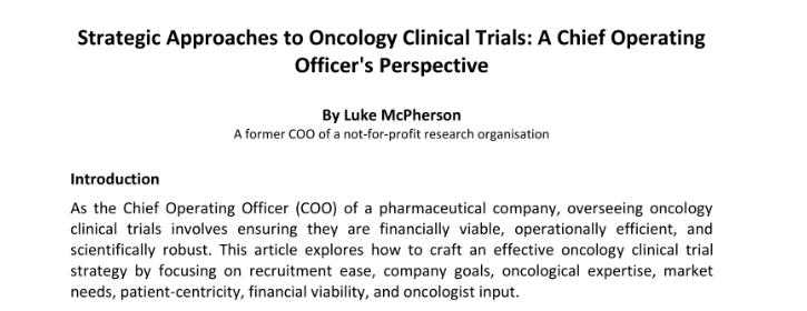 Luke McPherson: New Article Alert – Strategic Approaches to Oncology Clinical Trials