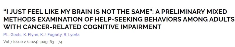 Nicole L. Stout: 75% of patients who reported cancer-related cognitive impairment did NOT seek help