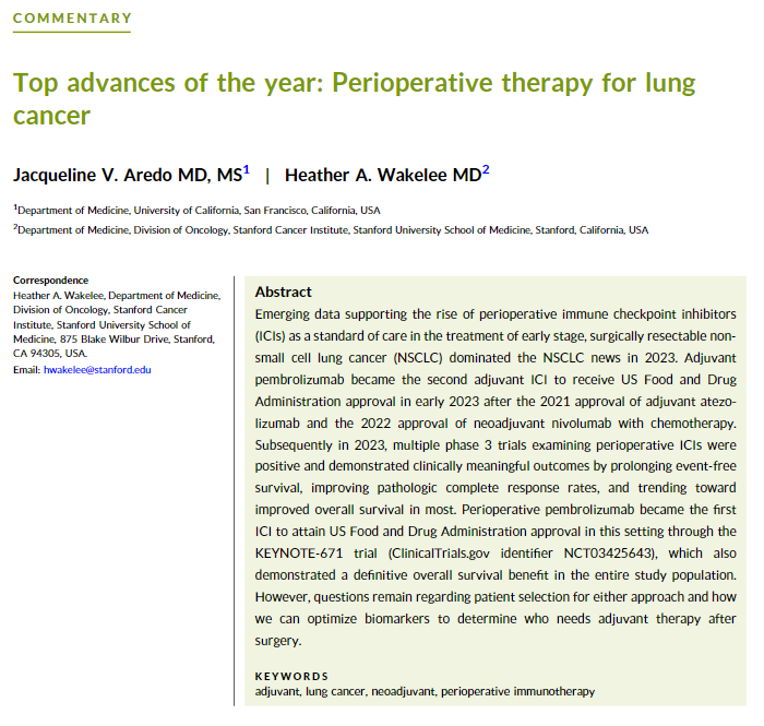 ACS Journal Cancer – Top advances of the year: Perioperative therapy for lung cancer